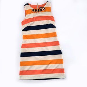 Vince Camuto Dress Striped Orange Coral Navy Blue Sleeveless Jeweled Neckline 2